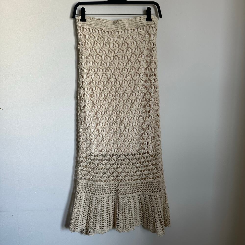 H&M Crochet Knit Maxi Skirt in Cream NWT Size Small